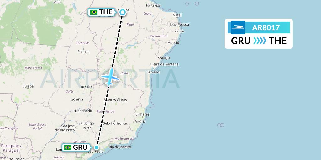 AR8017 Aerolineas Argentinas Flight Map: Sao Paulo to Teresina
