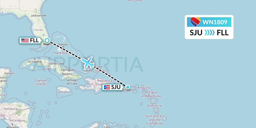 WN1809 Southwest Airlines Flight Map: San Juan to Fort Lauderdale