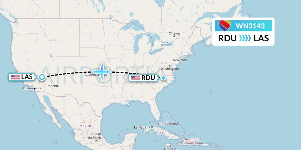 WN3143 Southwest Airlines Flight Map: Raleigh-Durham to Las Vegas