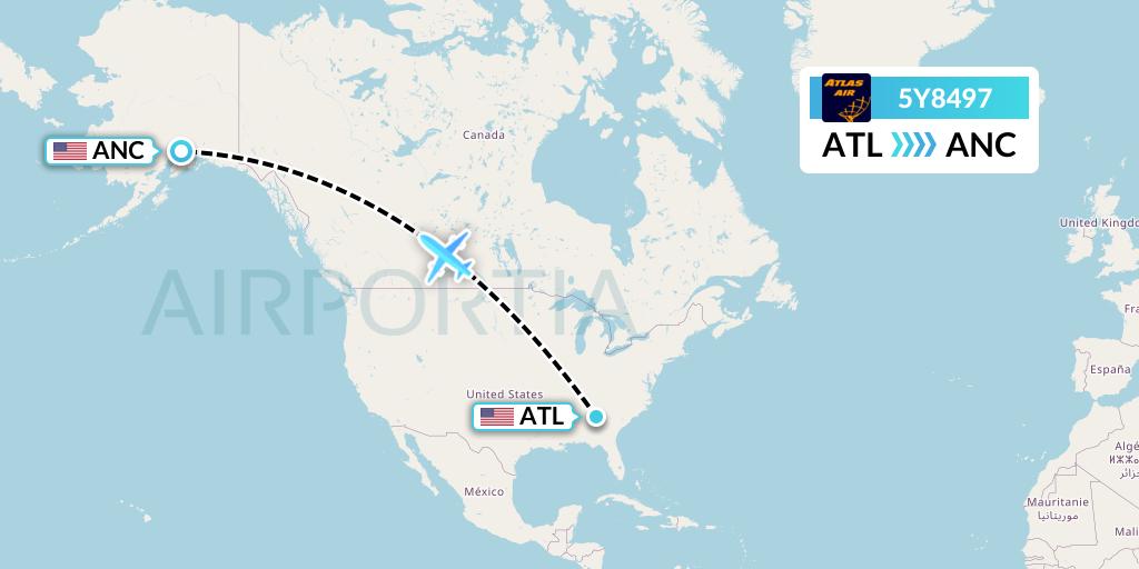 5Y8497 Atlas Air Flight Map: Atlanta to Anchorage