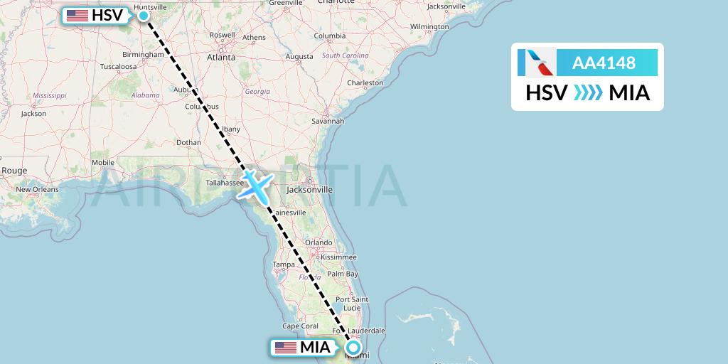 AA4148 American Airlines Flight Map: Huntsville to Miami