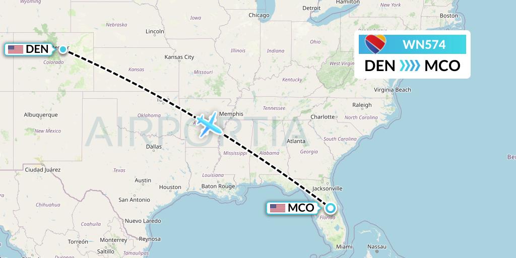 WN574 Southwest Airlines Flight Map: Denver to Orlando
