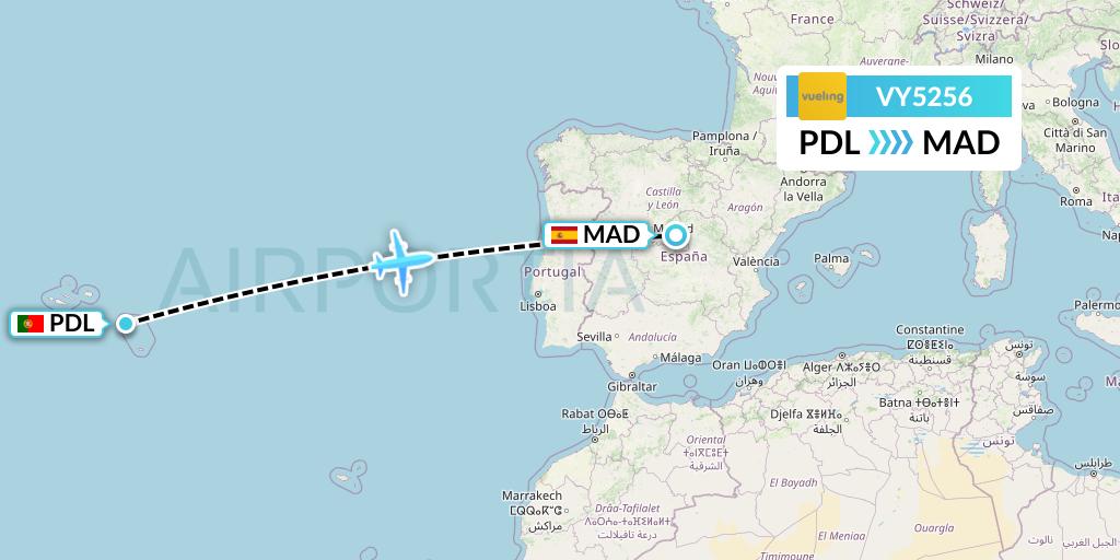 VY5256 Vueling Flight Map: Ponta Delgada to Madrid