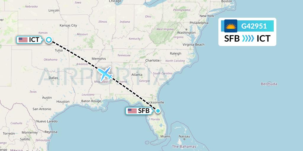 G42951 Allegiant Air Flight Map: Orlando to Wichita