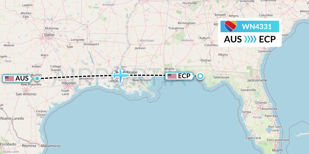 WN4331 Southwest Airlines Flight Map: Austin to Panama City