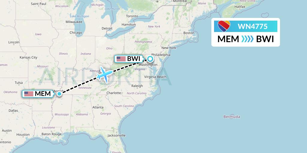 WN4775 Southwest Airlines Flight Map: Memphis to Baltimore
