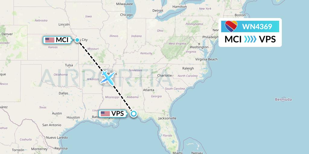 WN4369 Southwest Airlines Flight Map: Kansas City to Valparaiso