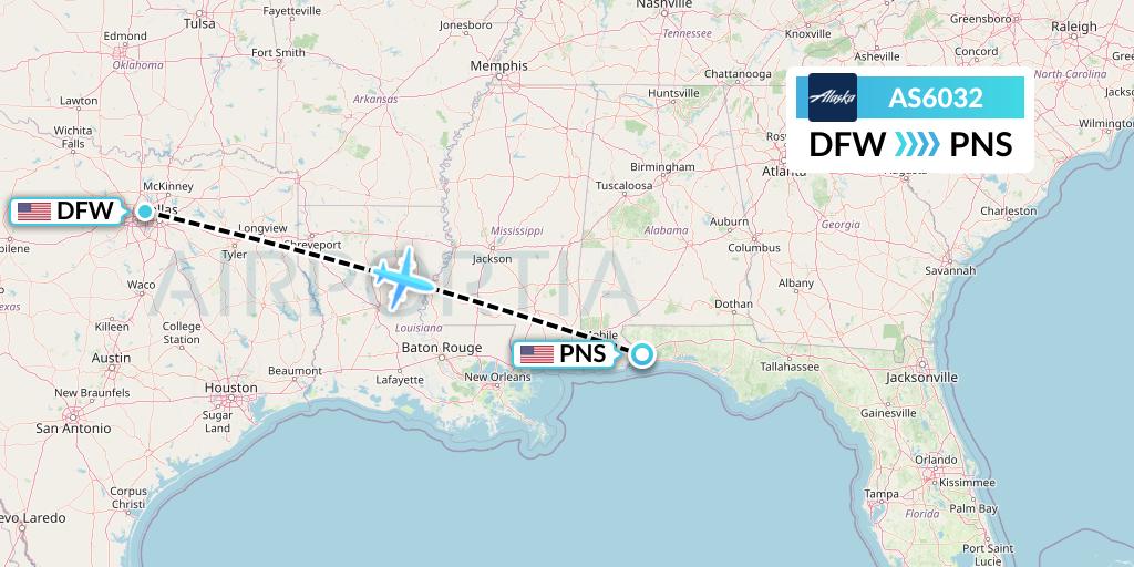AS6032 Alaska Airlines Flight Map: Dallas to Pensacola