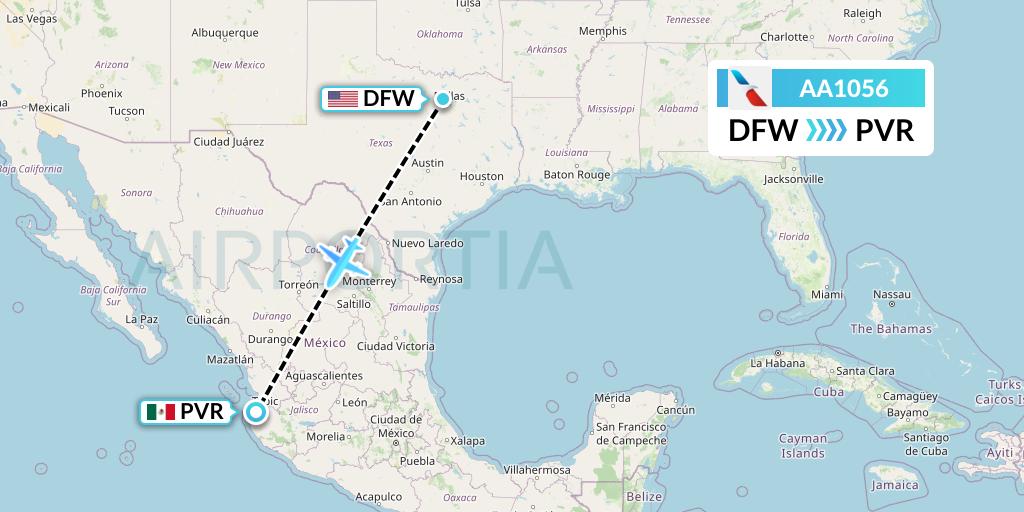 AA1056 American Airlines Flight Map: Dallas to Puerto Vallarta