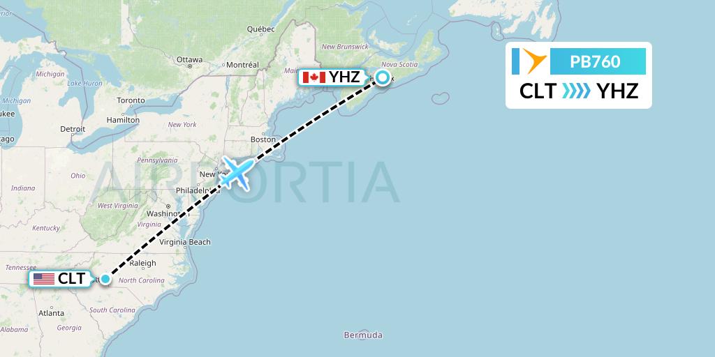 PB760 PAL Airlines Flight Map: Charlotte to Halifax