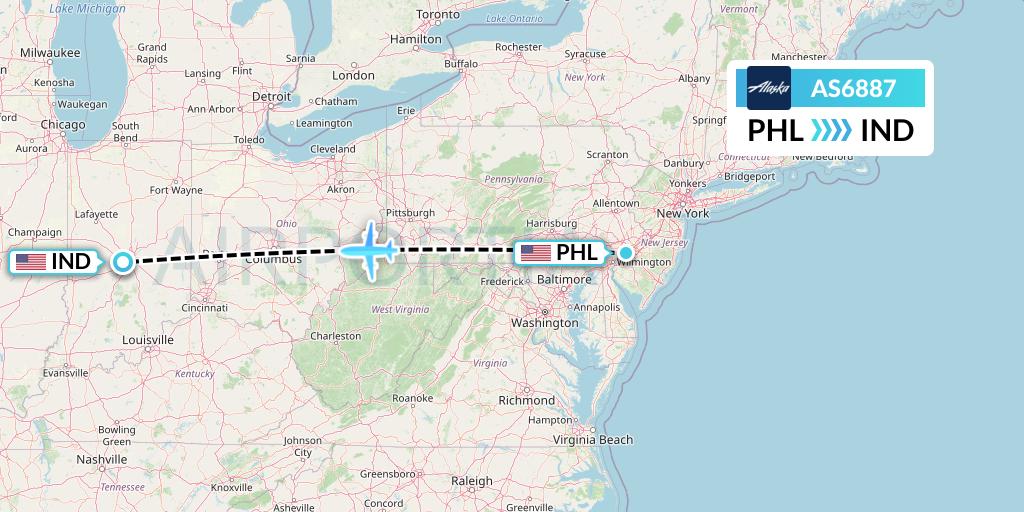 AS6887 Alaska Airlines Flight Map: Philadelphia to Indianapolis