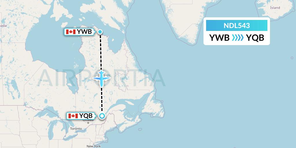NDL543 Chrono Aviation Flight Map: Kangiqsujuaq to Quebec