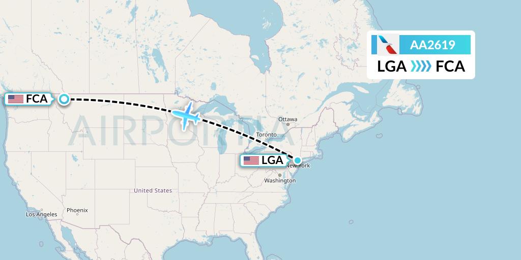 AA2619 American Airlines Flight Map: New York to Kalispell