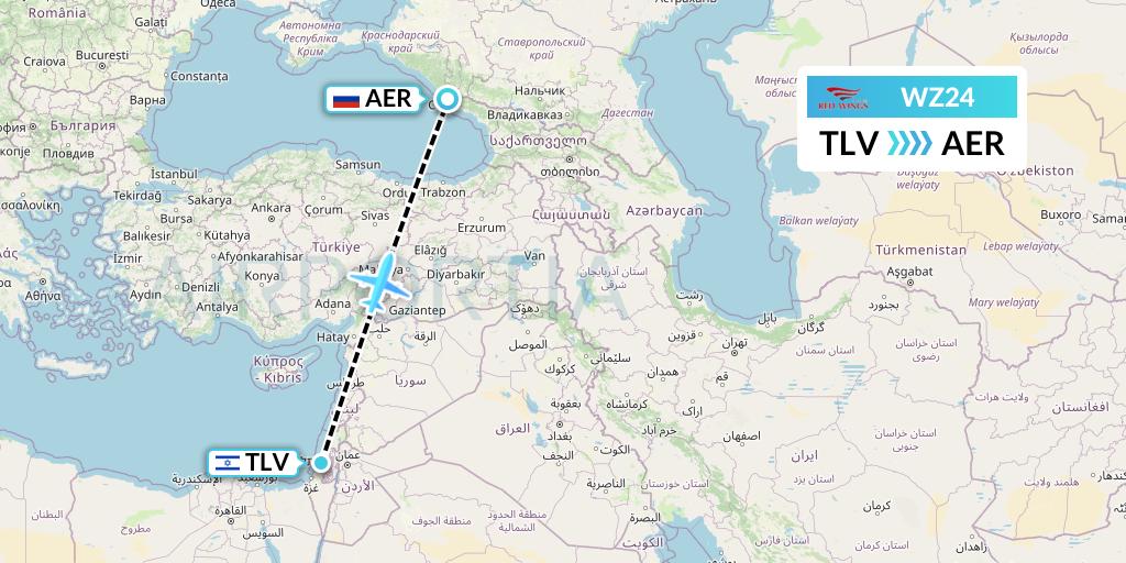 WZ24 Red Wings Flight Map: Tel Aviv to Sochi