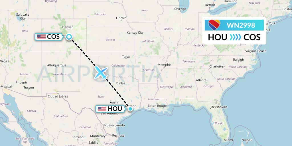 WN2998 Southwest Airlines Flight Map: Houston to Colorado Springs