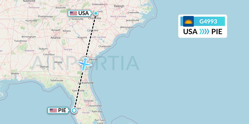 G4993 Allegiant Air Flight Map: Concord to St. Petersburg