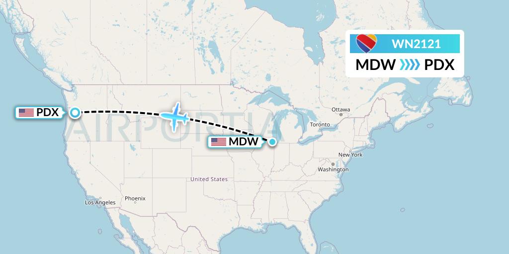 WN2121 Southwest Airlines Flight Map: Chicago to Portland