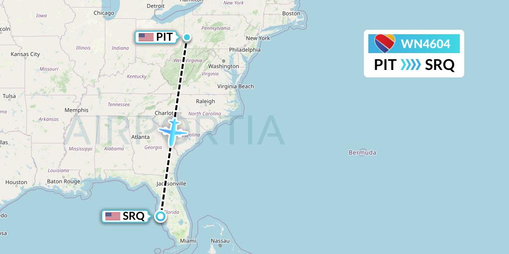WN4604 Southwest Airlines Flight Map: Pittsburgh to Sarasota