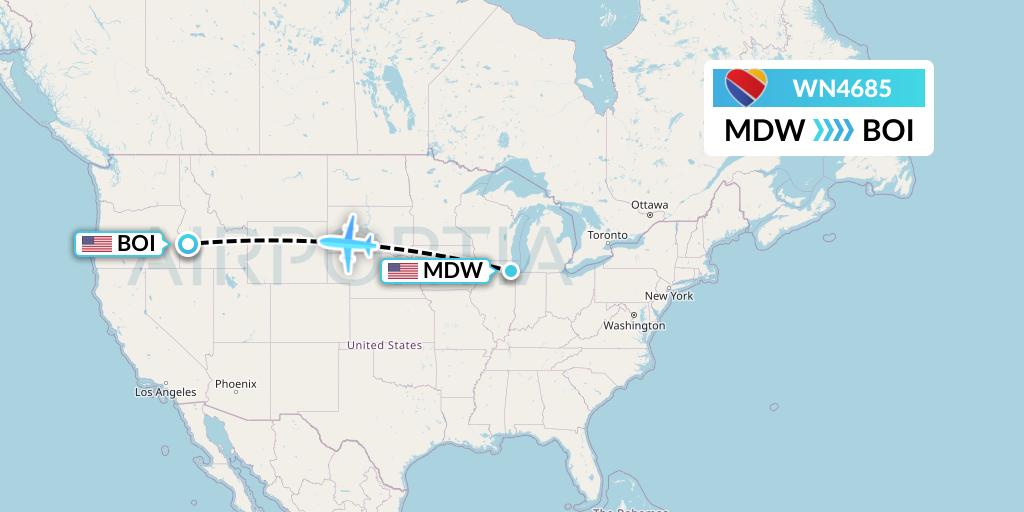 WN4685 Southwest Airlines Flight Map: Chicago to Boise