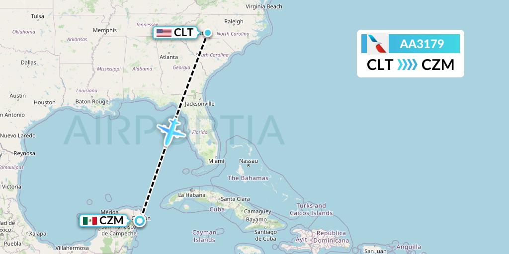 AA3179 American Airlines Flight Map: Charlotte to Cozumel