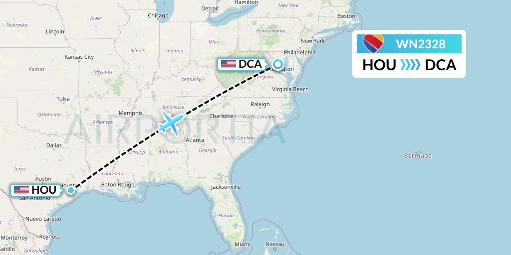 WN2328 Southwest Airlines Flight Map: Houston to Washington