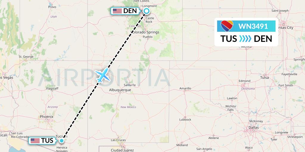 WN3491 Southwest Airlines Flight Map: Tucson to Denver