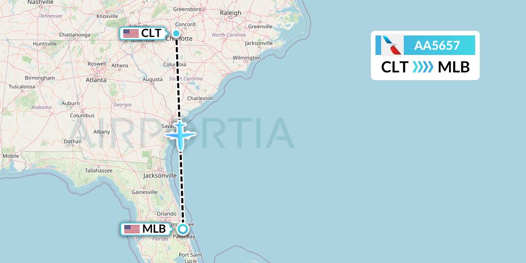 AA5657 American Airlines Flight Map: Charlotte to Melbourne