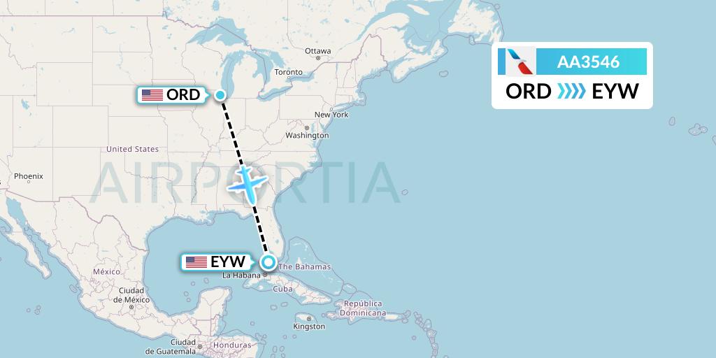 AA3546 American Airlines Flight Map: Chicago to Key West