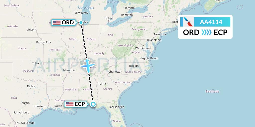 AA4114 American Airlines Flight Map: Chicago to Panama City
