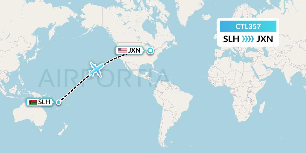 CTL357 Central Airlines Flight Map: Sola to Jackson