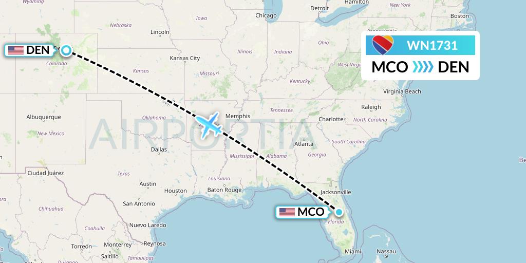 WN1731 Southwest Airlines Flight Map: Orlando to Denver
