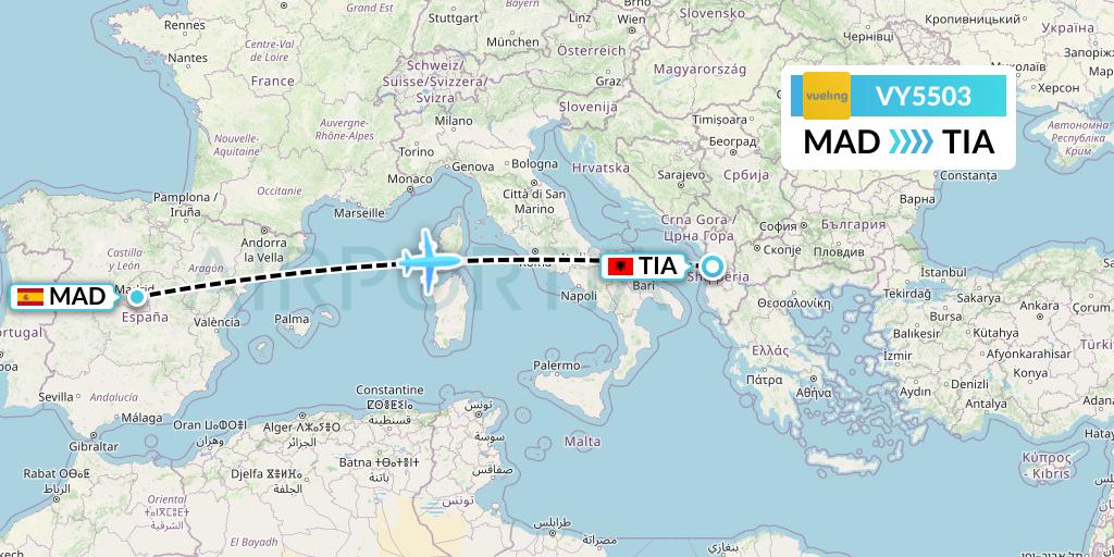 VY5503 Vueling Flight Map: Madrid to Tirana