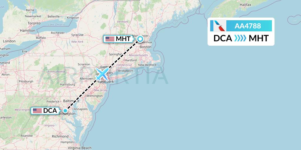 AA4788 American Airlines Flight Map: Washington to Manchester