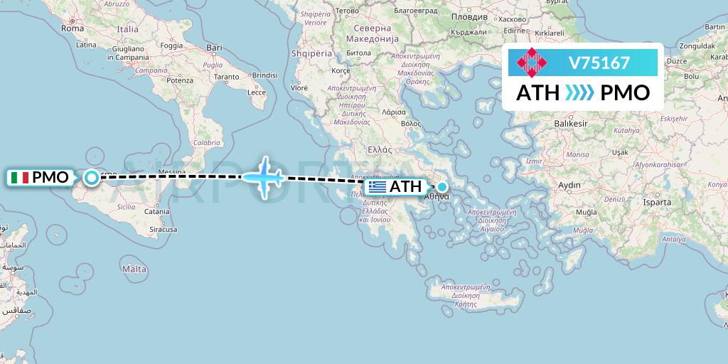 V75167 Volotea Flight Map: Athens to Palermo