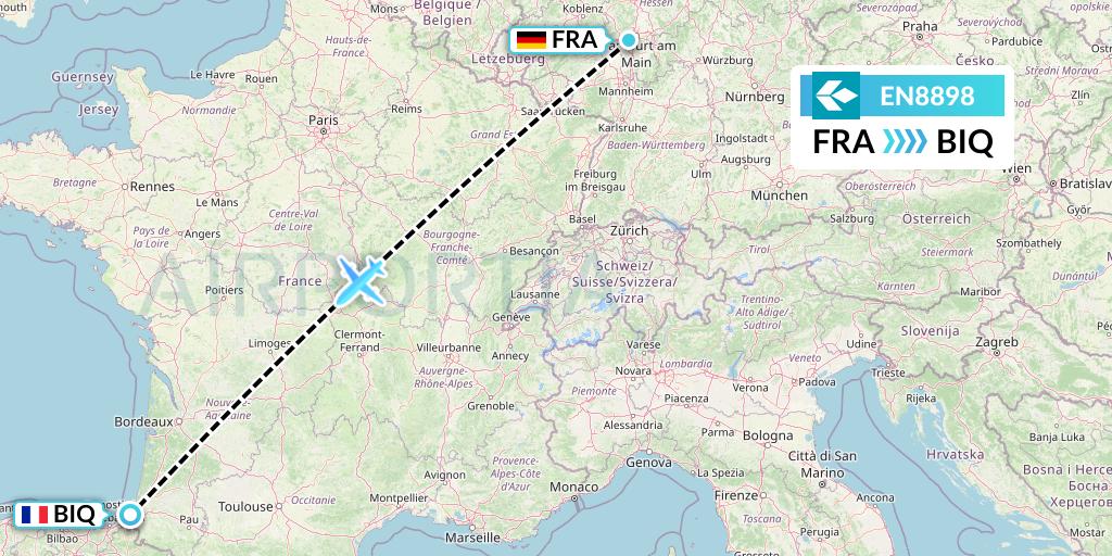 EN8898 Air Dolomiti Flight Map: Frankfurt to Biarritz