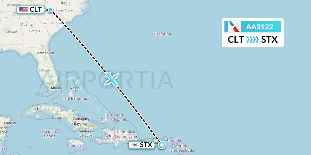 AA3122 American Airlines Flight Map: Charlotte to St. Croix