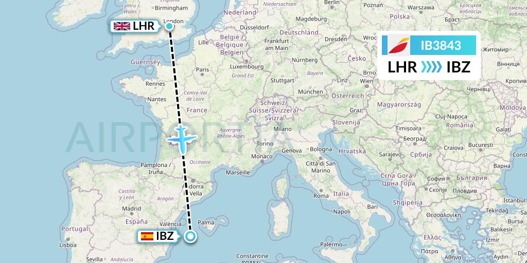 IB3843 Iberia Flight Map: London to Ibiza