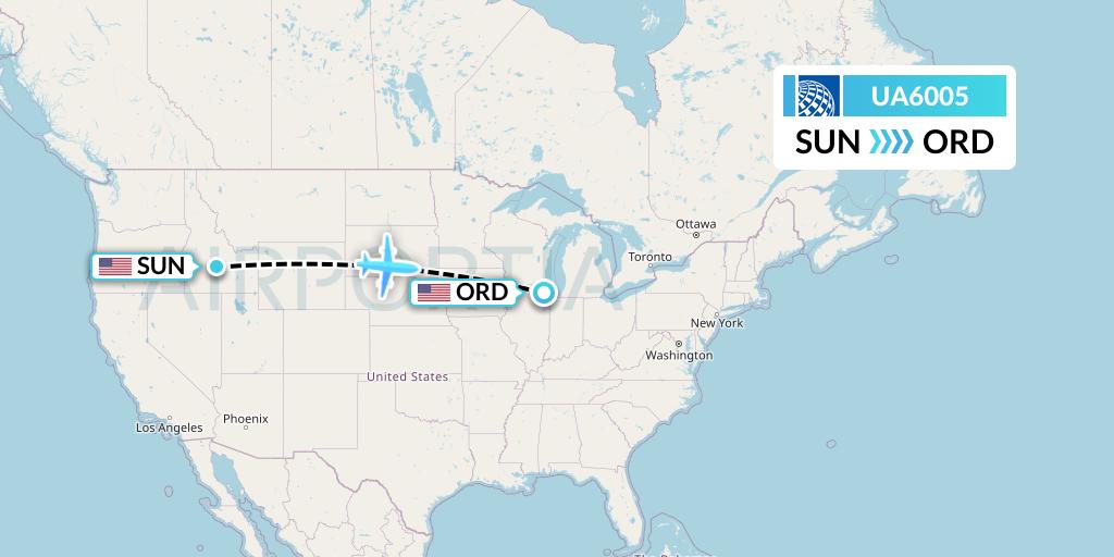 UA6005 United Airlines Flight Map: Hailey to Chicago
