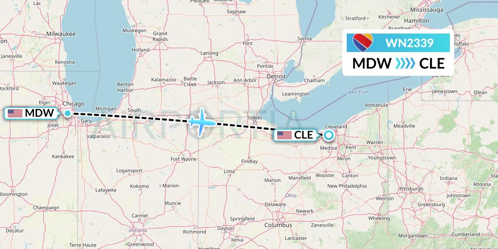 WN2339 Southwest Airlines Flight Map: Chicago to Cleveland