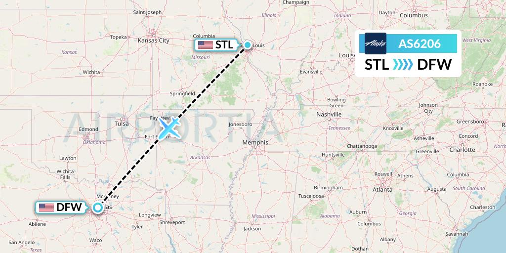 AS6206 Alaska Airlines Flight Map: St. Louis to Dallas