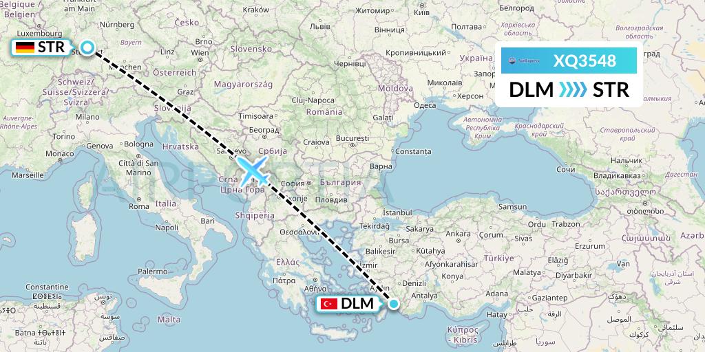 XQ3548 SunExpress Flight Map: Dalaman to Stuttgart