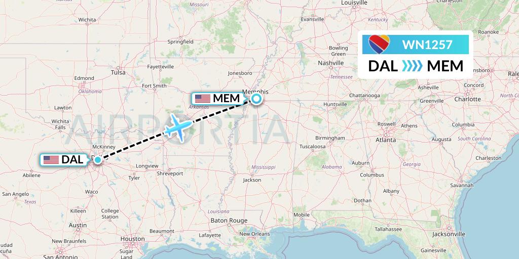 WN1257 Southwest Airlines Flight Map: Dallas to Memphis