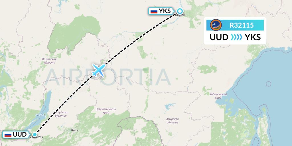 R32115 Yakutia Airlines Flight Map: Ulan-Ude to Yakutsk