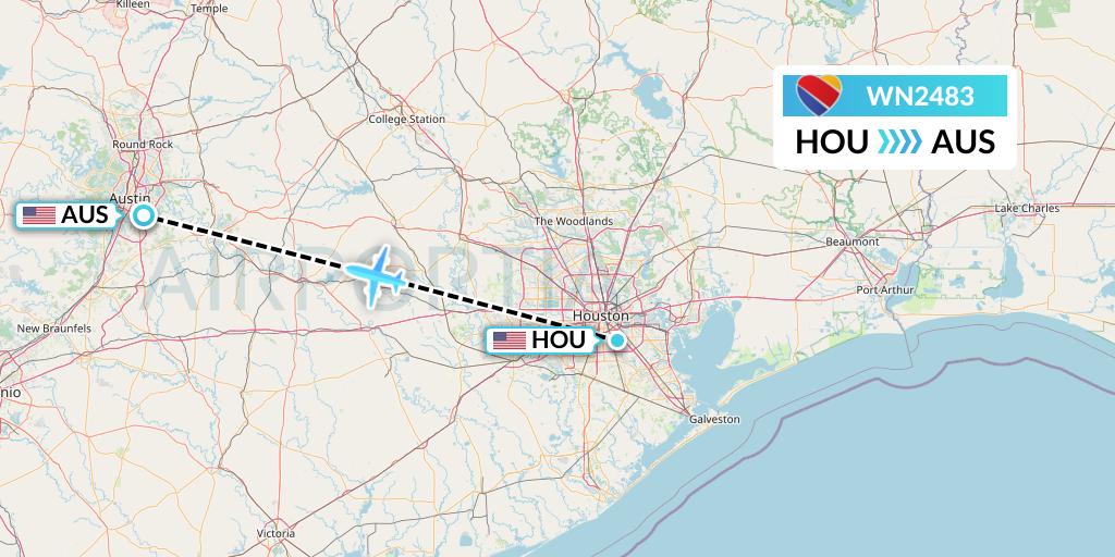 WN2483 Southwest Airlines Flight Map: Houston to Austin