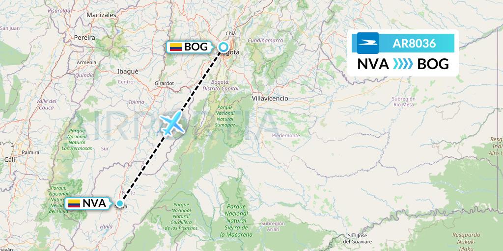 AR8036 Aerolineas Argentinas Flight Map: Neiva to Bogota