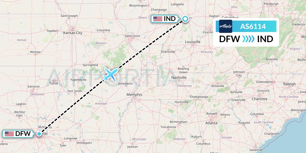 AS6114 Alaska Airlines Flight Map: Dallas to Indianapolis