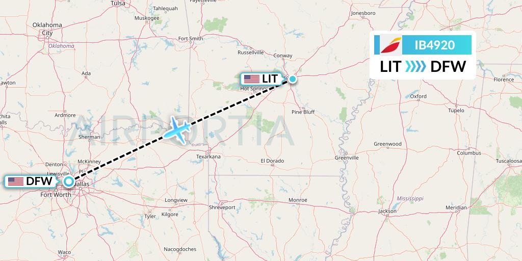 IB4920 Iberia Flight Map: Little Rock to Dallas