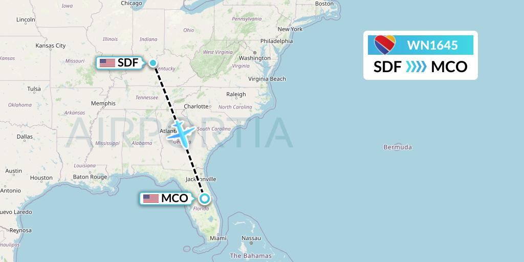 WN1645 Southwest Airlines Flight Map: Louisville to Orlando