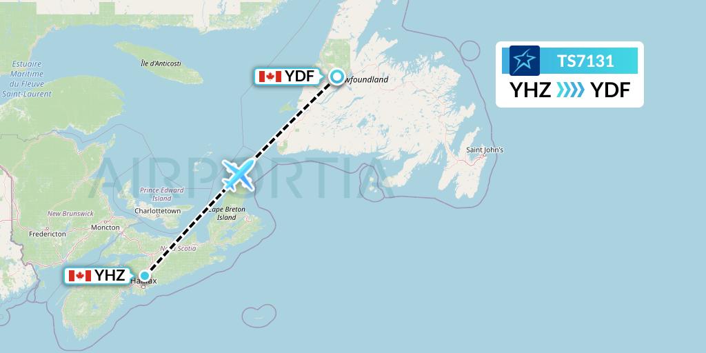 TS7131 Air Transat Flight Map: Halifax to Deer Lake