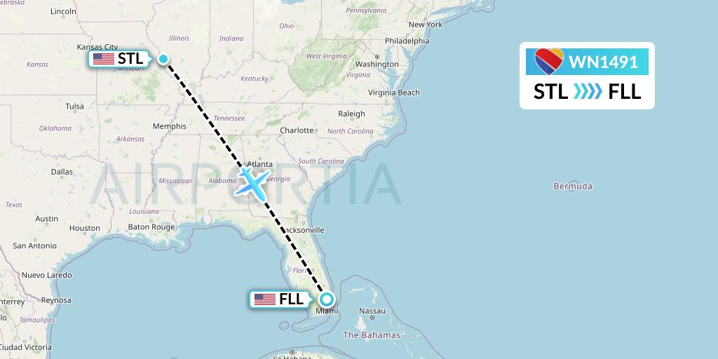 WN1491 Southwest Airlines Flight Map: St. Louis to Fort Lauderdale